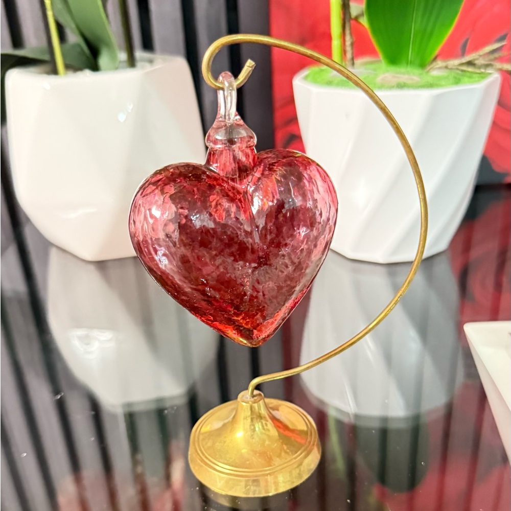 Hand Blown Glass Heart (Red) w/ stand